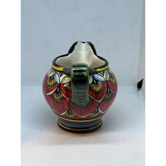 Geribi Deruta Italy Handpainted Peacock Design Small Creamer Red Green NWT - Picture 5 of 7